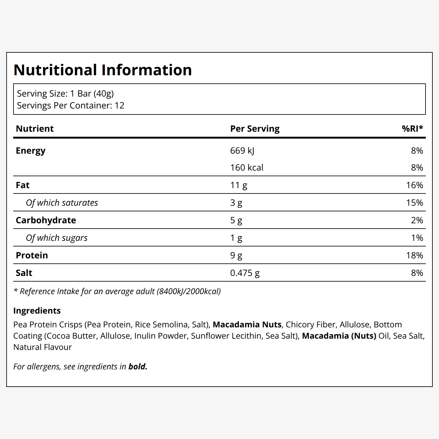 Macadamia Protein Bar - White Cocoa Butter